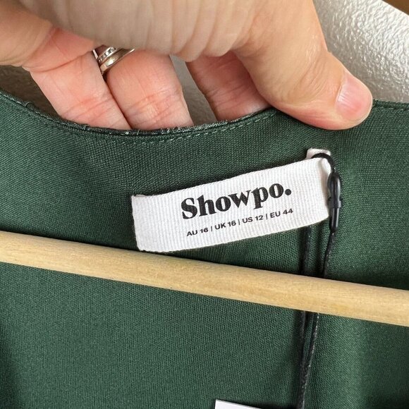 Showpo Armida Jumpsuit Size 12 Plunge Neckline Wide Leg Plisse Event Party Green - Picture 4 of 13